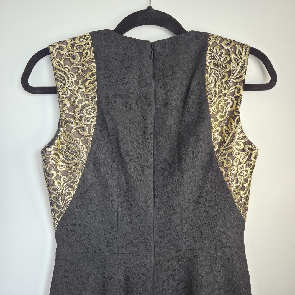 Carmen Marc Valvo Formal Black Gold Panel Brocade Bodycon Cocktail Dress Size 6 - Picture 10 of 11